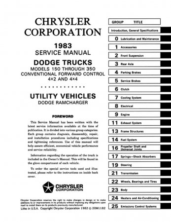 1983 Dodge 150-350 Ramcharger Service Manual