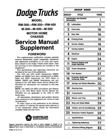 1973-1975 Dodge Motor Home Chassis Service Manual