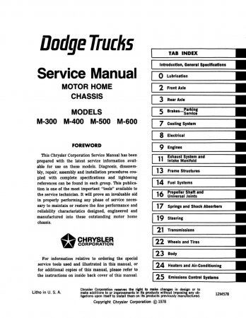 1978-1979 Dodge Motor Home Chassis Service Manual