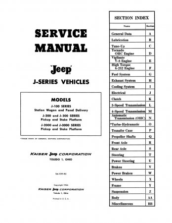 1962-1968 Jeep J-Series Gladiator Wagoneer Service Manual