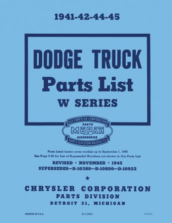 1941-1945 Dodge Truck Parts List - W Series