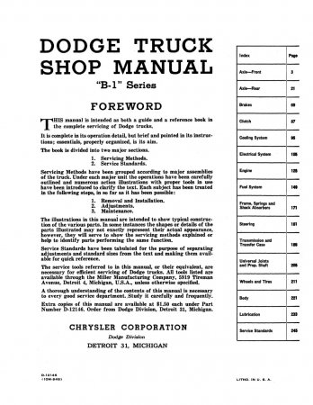 1948 - 1949 Dodge Truck B-1 Series Shop Manual