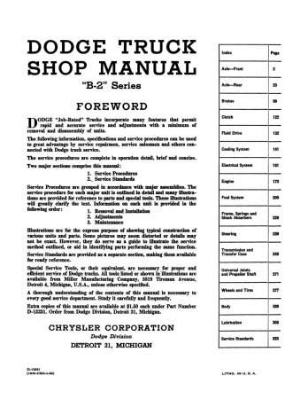 1950 Dodge Truck B-2 Series Shop Manual