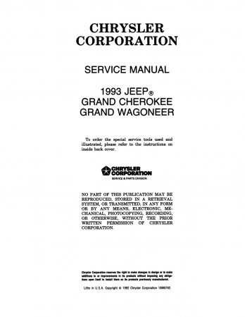 1993 Jeep Grand Cherokee, Grand Wagoneer Service Manual