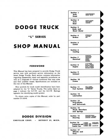 1958 Dodge Truck L Series Shop Manual