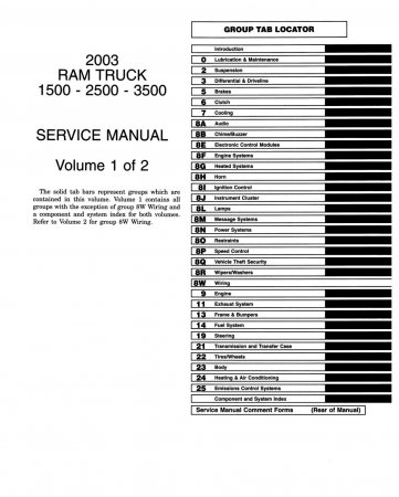 2003 Dodge DR Ram Truck 1500 2500 3500 Service Manual