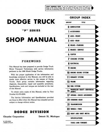 1960 Dodge Truck P Series Service Manual