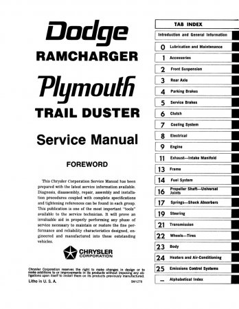 1977-78 Dodge Ramcharger / Plymouth Trail Duster Service Manual