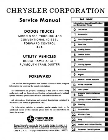 1979 Dodge Truck 100-400, Ramcharger, Plymouth Trail Duster Service Manual