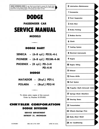 1960-1961 Dodge Service Manual Manual