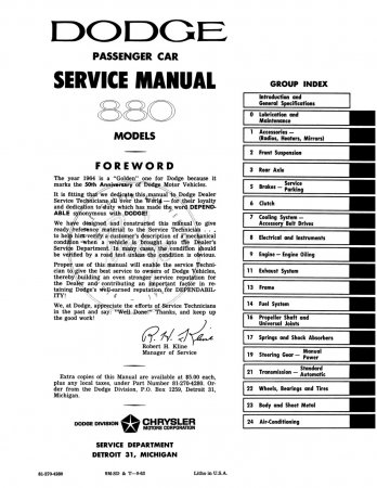 1964 Dodge 880 Service Manual