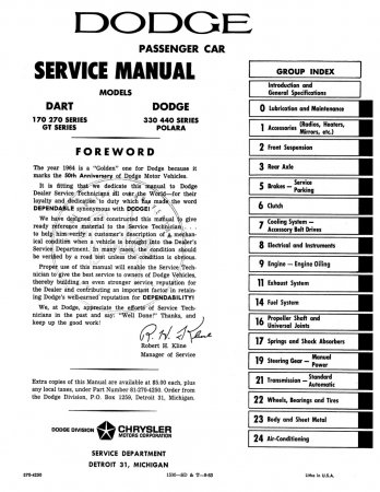 1964 Dodge Dart Polara Service Manual