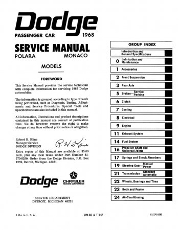 1968 Dodge Polara & Monaco Service Manual