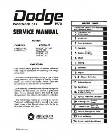 1970 Dodge Charger & Coronet Service Manual