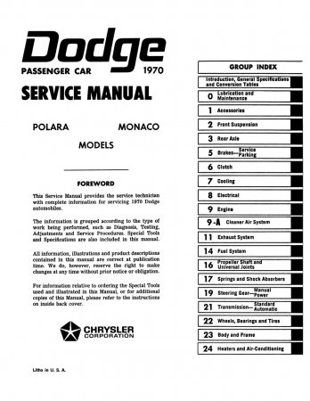 1970 Dodge Polara & Monaco Service Manual