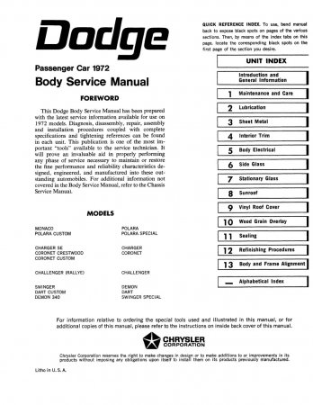 1972 Dodge Body Service Manual