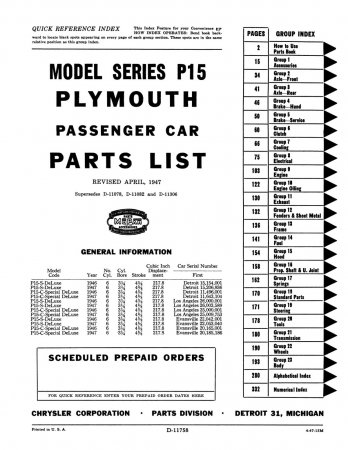 1946-1947 Plymouth Parts Catalog - Model Series P15
