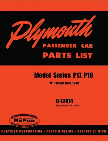  1949 Plymouth Passenger Car Parts List-Model Series P17, P18