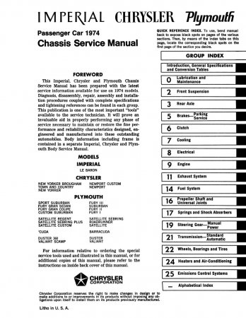 1974 Plymouth Chrysler & Imperial Chassis & Body Service Manual