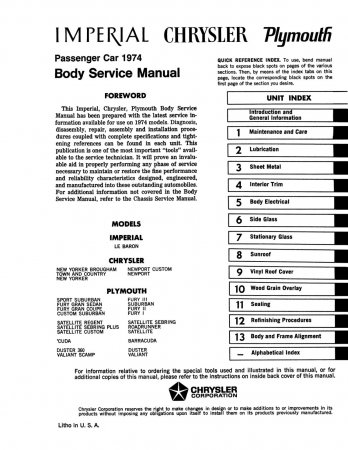 1974 Plymouth Chrysler & Imperial Chassis & Body Service Manual