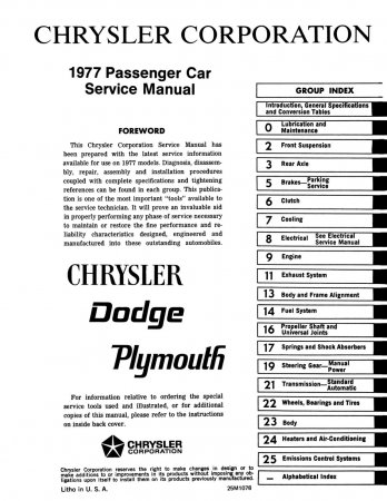 1977 Chrysler Plymouth & Dodge Chassis, Body & Electrical Service Manual