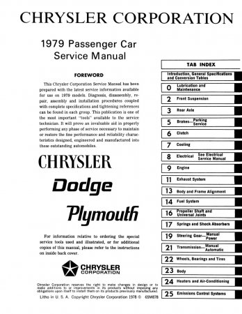 1979 Chrysler Plymouth & Dodge Chassis, Body & Electrical Service Manual