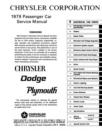 1979 Chrysler Plymouth & Dodge Chassis, Body & Electrical Service Manual