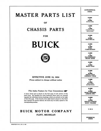 1924-34 Buick Master Parts List