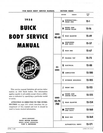 1958 Buick Body Service Manual