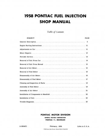 1958 Pontiac Fuel Injection Manual