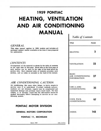 1959 Pontiac Heating Ventilation and AC Manual