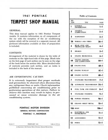 1961 Pontiac Tempest Body and Chassis Manual