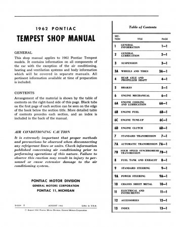 1962 Pontiac Tempest Chassis Shop Manual