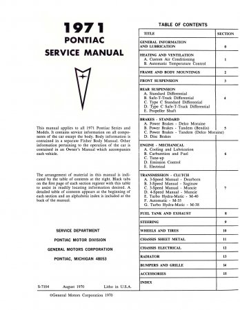 1971 Pontiac Service Manual