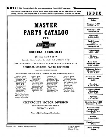 1929-49 Chevrolet Master Parts Catalog Six Cylinder Models