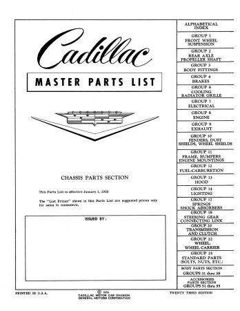 1948-1959 Cadillac Master Parts List