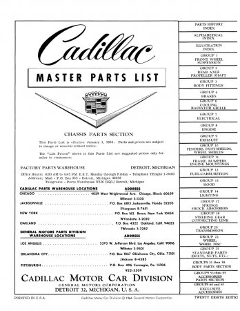 1957-1964 Cadillac Master Parts List