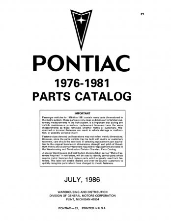 1976-1981 Pontiac Chassis and Body Parts and Illustrations Catalogs