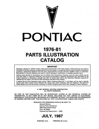 1976-1981 Pontiac Chassis and Body Parts and Illustrations Catalogs
