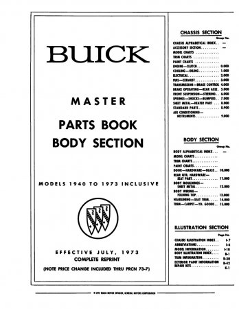 1940-1973 Buick Master Body and Chassis Parts Book