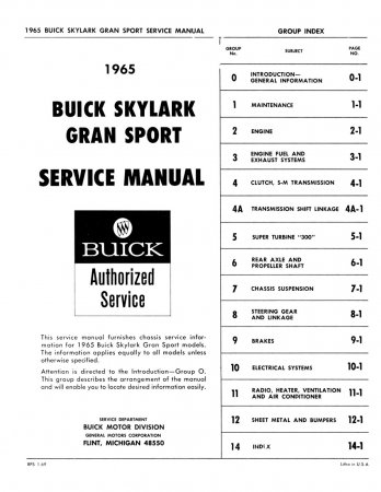 1965 Buick Skylark Service Manual Supplement