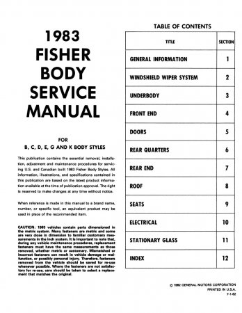 1983 Fisher Body B-C-D-E-G-K Service Manual