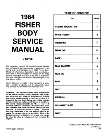 1984 Fisher Body A-X-J Service Manual