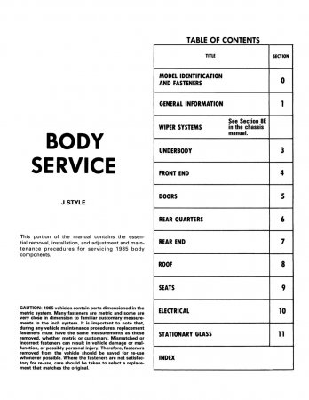 1985 Fisher Body A-X-J-N Service Manual