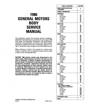 1986 General Motors Body Service Manual