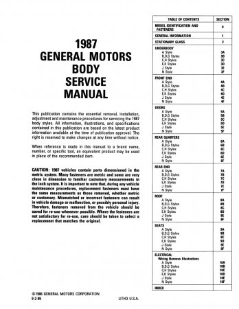1987 General Motors Body Service Manual