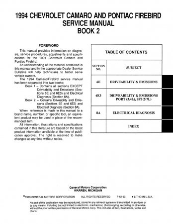 1994 Camaro Firebird Service Manual