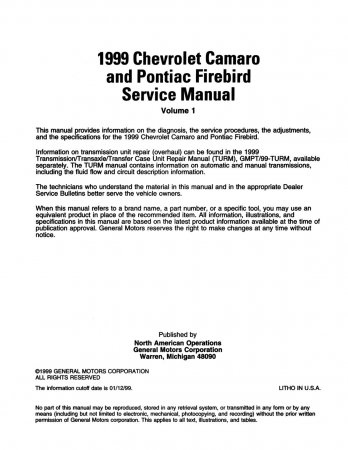 1999 Camaro Firebird Service Manual