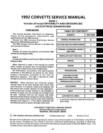 1992 Corvette Service Manual