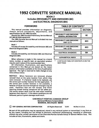 1992 Corvette Service Manual